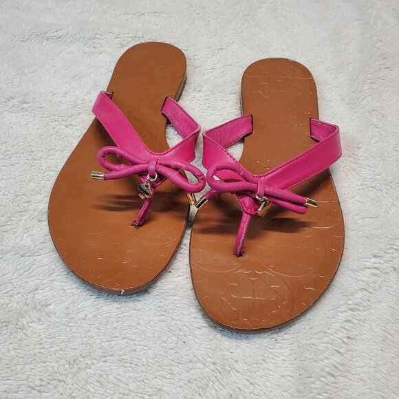 Kate Spade Hot Pink Bow Flip Flop Sandals 9 Feminine Barbie Classic Fun Casual - Picture 1 of 7